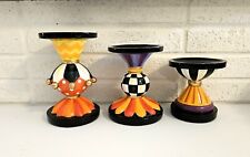 Mackenzie Childs FESTIVE PILLAR CANDLE HOLDERS--Set of 3  Hand-Painted Halloween picture