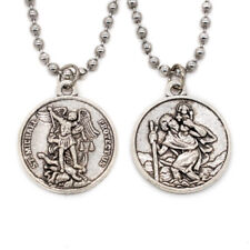 Double Sided St Michael & St Christopher Devotional Saint Medal Pendant Necklace picture
