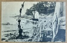 Mending The Nets. Fisherman. Rockport Massachusetts Vintage Postcard picture