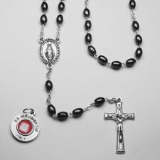 Genuine Hematite Oval Bead Rosary -  picture