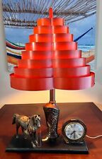 VTG MCM BRASS SESSIONS COWBOY TV TABLE LAMP RED 8 TIER VENETIAN SHADE IT WORKS picture
