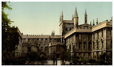 England. Oxford. New College. Garden Front.  Vintage Photochrome by P.Z, Photo picture