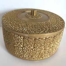 Mid Century Hollywood Regency Gold Plastic Vanity Sewing Container With Lid picture