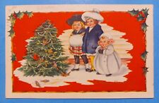 C.1915 Whitney Made Postcard ~ CHRISTMAS Winter Scene Tree Children picture