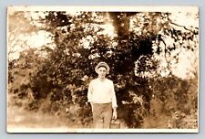 c1920s RPPC Handsome Young Man 'Picking Blackberries' Msg VINTAGE POSTCARD 1493 picture