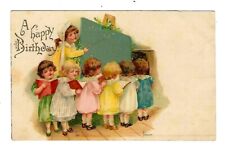 1906 Int'l Art Series #214 Birthday Post Card 6 Children & Teacher Reading Books picture