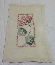 Vintage Rectangle Small Doily, Flower Embroidery, Linen, Off White, Multi picture
