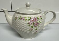 Vintage 1985 Teleflora Inc. ‘A Teleflora Gift’ Pink Floral Basket Weave Teapot picture