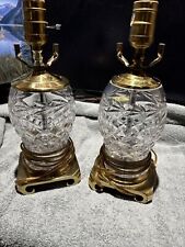 Pair Waterford Lismore Cut Crystal Boudoir Brass Table Lamps Vintage picture