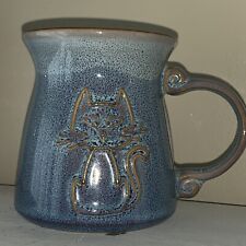 Unique Kitten Kitty Cat Blue Drip Embossed Pottery Coffee Latte Big Mug 💗#5 picture