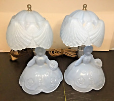 VNTG PAIR FROSTED  Glass L E Smith Southern Belle BLUE Boudoir Dresser Lamps picture