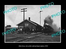 OLD LARGE HISTORIC PHOTO OF BRITT IOWA THE RAILROAD DEPOT STATION c1910 picture