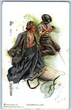 Fisher Signed Artist Postcard Fisherman's Luck Couple Fishing c1910's Antique picture