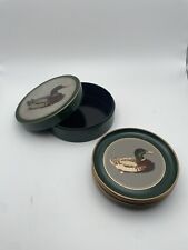 Vintage Coasters 6 Otagiri Japan Lacquerware Duck In Green Container Used Good picture