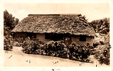 Thatched Roof Hut, En Route to Korea U.S. Army APO 1947 RPPC Postcard Photo picture