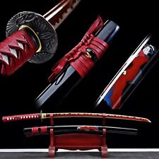 Geisha Katana Leather Ito/Sageo Red T10 Carbon Steel Japanese Functional Sword picture