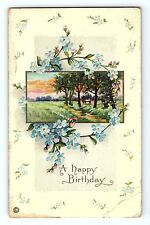 A Happy Birthday Country Side View Floral Trees Fields Card Vintage Postcard picture
