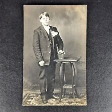 ANTIQUE WW1-ERA REAL PHOTO POST CARD OF BOY IN SUIT RPPC POSTCARD - UNPOSTED picture