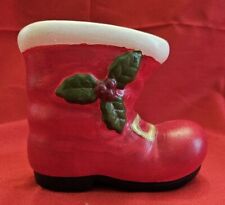 Vintage Red Boot Holly Black Buckle Ceramic Planter Vase Christmas Hand Painted  picture