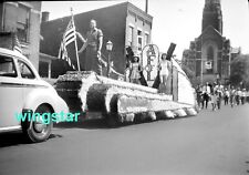 Old Photo 1940s Labor Union Parade Float pre AFL-CIO Flag Sign Mobilgas NEGATIVE picture