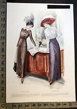1912 WOMEN FASHION EDWARDIAN STYLE PERIOD DESIGN DRESS HAT DECOR PRINT 35584  picture