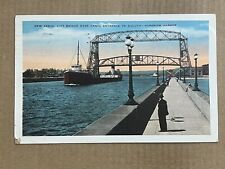 Postcard Duluth MN Minnesota Superior WI Harbor Canal Aerial Lift Bridge Ship picture