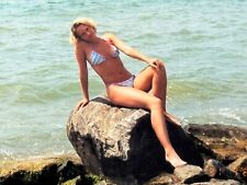 2000s Slender Young Woman Nude Feet Bikini Posing Lying Sea Rock Vintage Photo picture