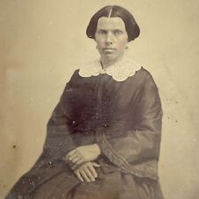 c1855 RARE Ruby Ambrotype Mature Woman Lace Collar Studio Portrait on Glass picture