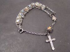 Chapel Sterling Rosary Bracelet Crystal Beads Catholic Crucifix  1960s picture