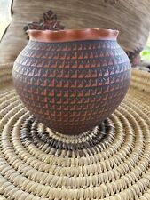 Native American Pottery Acoma Handmade Fine Line Hand Painted Vase F. Vallo. picture