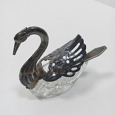 Vintage Swan Open Salt Cellar Crystal Glass & Metal Moving Wings with Spoon picture