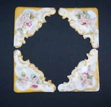 4 Antique French Limoges Flowers Painted Porcelain Blotter Corners picture