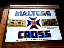 1930 art print advertising MALTESE CROSS PEARS FRUIT CRATE LABEL MEDFORD OREGON  picture