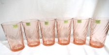Vintage Arcoroc France Rosaline Pink Swirl 8 oz Drinking Juice Glasses Set of 6 picture