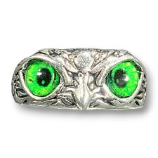 Green Eyed Owl Head Ring Size 9 Following Eye Gothic Silver Tone Bird Lover Gift picture