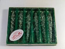 Vintage Silvestri Set of 6 Clear Glass Glitter Twist Icicle Ornaments 3 3/8