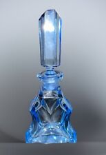 Vtg Blue Cut Glass Perfume Bottle w/Tall Stopper-See Pics picture