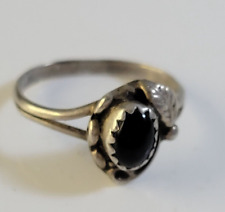 Vintage Tribal Ethnic Sterling Silver Pinky Ring Black Onyx Ornate Old Pawn  5.5 picture