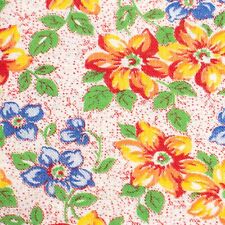 Vintage Feedsack Fabric Orange Yellow Red Floral Print 21x27 Quilting Fabric 40s picture