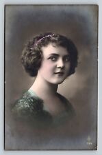 Early 1900s Young Lady Studio Glamor Portrait Color Tinted Berlin VTG Postcard picture