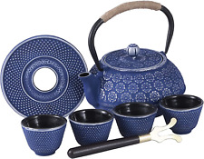 Blue Floral Cast Iron Teapot Set Japanese Style Tetsubin Tea Kettle picture