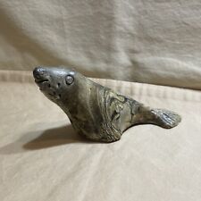 Vintage Hand Carved Soapstone Seal Marbled Brown 6” Long picture