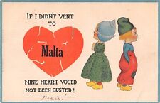 1915 Comic Postcard of Dutch Children With a Broken Heart in Malta, Montana picture