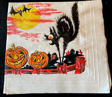 1 Rare Vintage Halloween Crepe Paper Napkin Black Cat Pumpkins Bat Paper Art NOS picture
