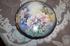 Vintage Porcelain Hand Painted Dresser Vanity Trinket Box Signed Purple Floral picture