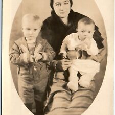 c1930s Paris, AK Adorable Mother Boys RPPC Real Photo Rhodes Studio PC Ark A122 picture