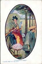 Postcard art - A Pleasant ride - woman with parasol riding in rickshaw picture