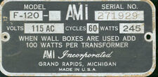 AMI F120 # 271929 serial number identification plate picture