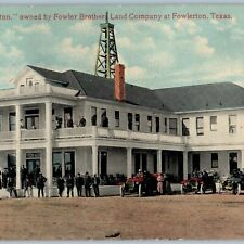 c1910s Fowlerton, TX Hotel Fowler Brothers PC Employees Touring Car Oil Rig A190 picture