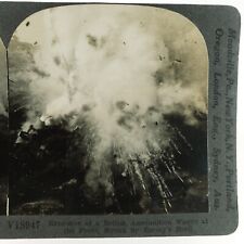 British Ammunition Wagon Explosion Stereoview c1918 WW1 Shelling Photo A1864 picture